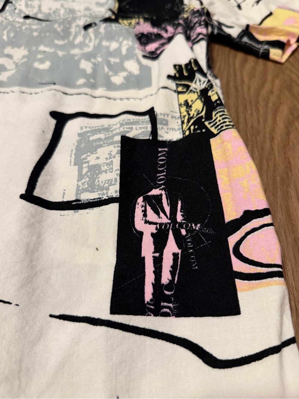 Volcom Cream Short-Sleeve Button-Up with Black, Pink & Yellow Abstract Print - Picture 8 of 9